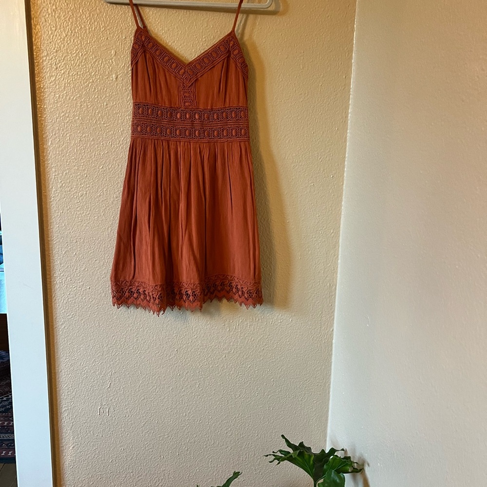Burnt Orange Abercrombie & Fitch Mini Dress with Lace Accents